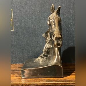 Vintage Alfred Flauder Signed Silverplated Horse Busts Heads Bookends One Piece